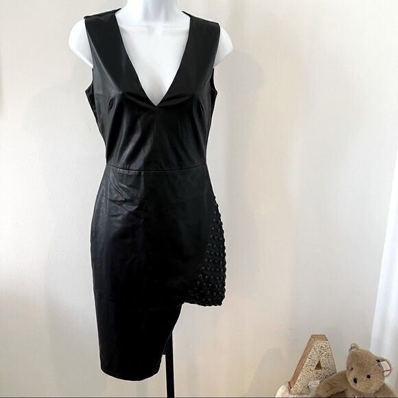 Bodell Asymmetrical Studded Faux Leather Mini Dress (XS) - Picture 1 of 11